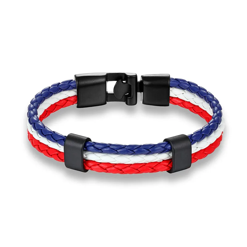 MKENDN New Worldfotball Mexico Russia Italy France National Flag Leather Bracelet Men Women Handmade Wristband Friendship Gift