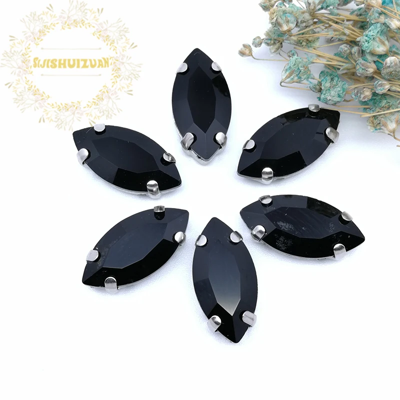 Best-selling! Black horse eye shape Glass Crystal sew on rhinestones with claw Diy shose accessories