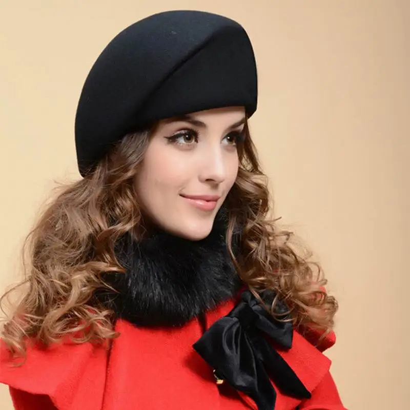 

New Wool hat Woman girl party Fedoras wool beret hat cap Casual warm stewardess cap fall and winter painter British jazz hat