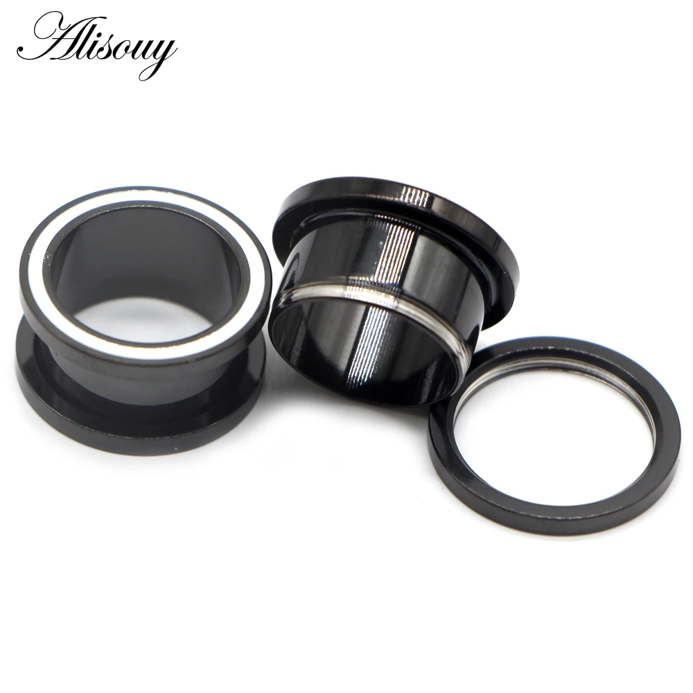 Alisouy 2pcs Ear Plugs Tunnels Stainless Steel Pulley White Line Screw Extender Stretcher Fashion Piercing Body Jewelry Earrings