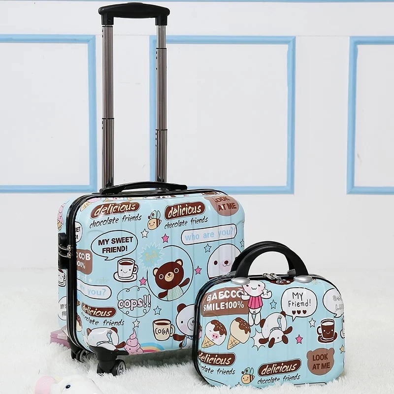 

New girl cute 18 inch rolling luggage with Cosmetic bag boy Trolley suitcase on wheels Student school Luggage kids handbag