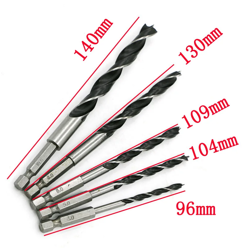 5 Pcs 1/4 Hex Shank Tiga Tajam Woodworking Bor 4/5/6/8/10 Mm Kayu reamers Power Tool Set