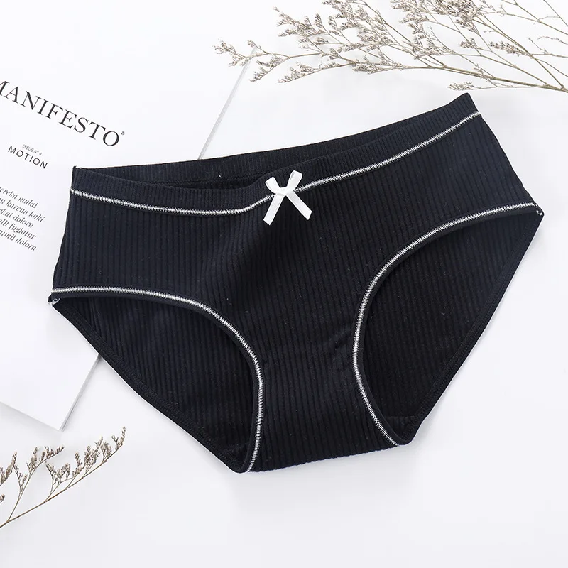 Panties female autumn and winter new sexy comfortable thread panties female cute bow large size cotton striped briefs