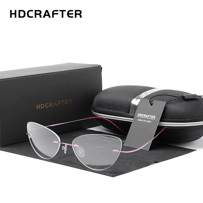 

HDCRAFTER Rimless Glasses Frame Women Cat Eye Titanium Ultralight Prescription Frameless Screwless Optical Eyeglasses Frames