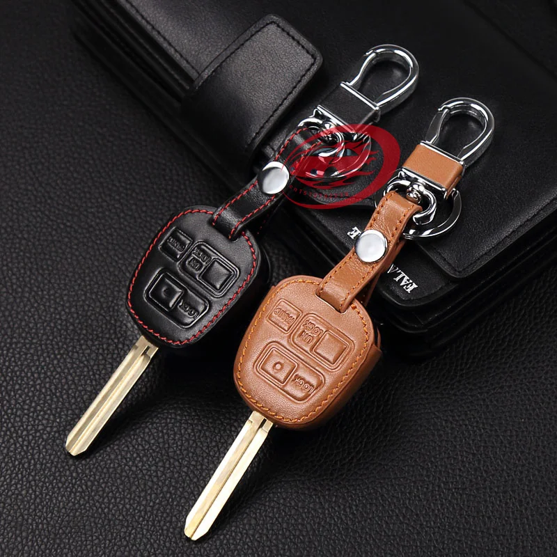 Hot Sale Car-Cover 100% Genuine Leather Car Key Cover For Toyota Tarago RAV4 Corolla Camry 3 Button Remote Key Case Accessories