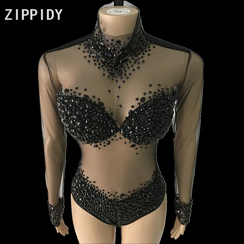 Imagem -02 - Sexy ab Strass Malha Bodysuit Aniversário Comemorar Desgaste Cantor Feminino Mostrar Bodysuit Noite Prom Party Stage Wear