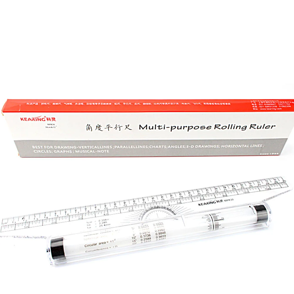 Multi-purpose Measuring Protractor Template Drawing Rolling Rule 30cm