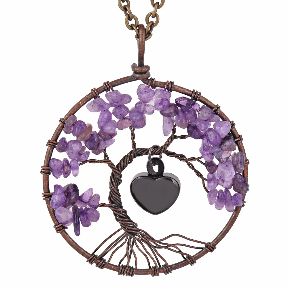 Tree of Life Natural Stone Locket Cremation Memorial Ashes Urn Pendant Necklace Small Heart for Mom,Dad,Pet...Jewelry Dropship