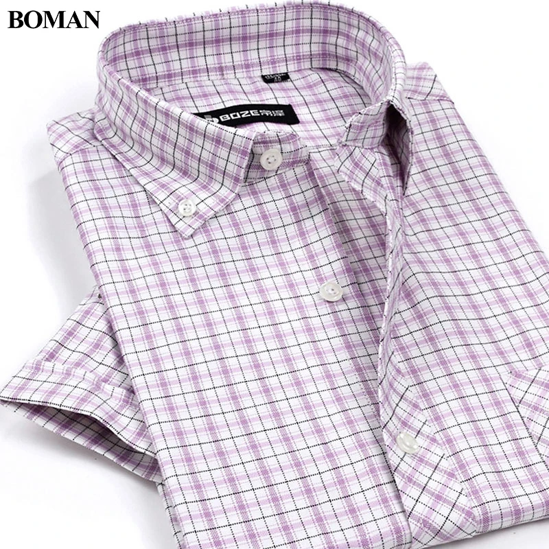 New Arrival Men\'s Classic Style Non-Iron Oxford Shirts Plaid/Striped Short Sleeve Casual Shirt High Quality Brand Clothing