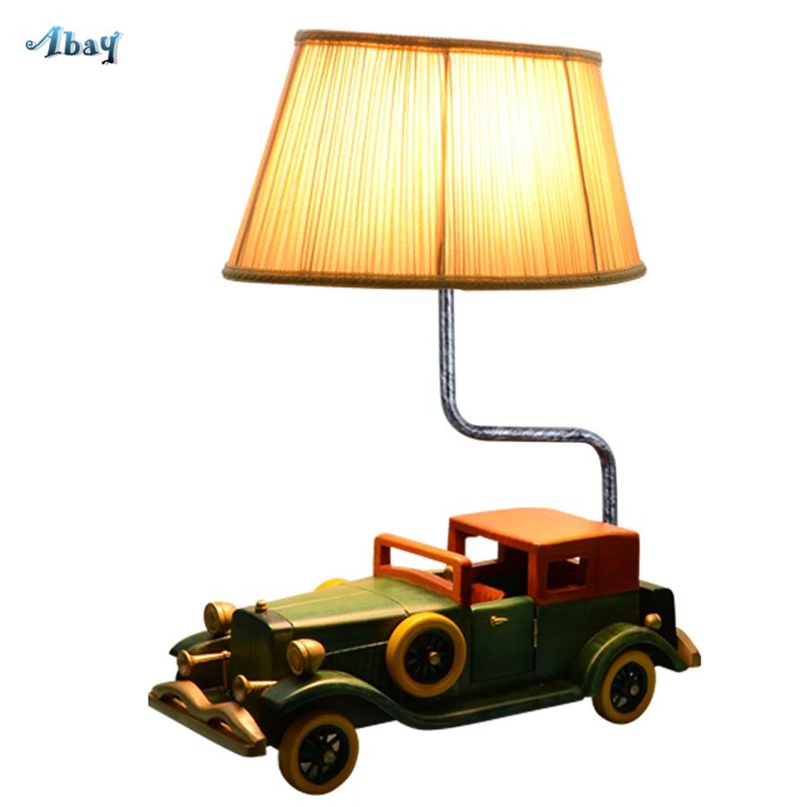 American Led Table Lamp Wood Vintage Cars Shape Creative Boy Bedroom Deco Living Room Table Light Art Desk Study Light Fixture