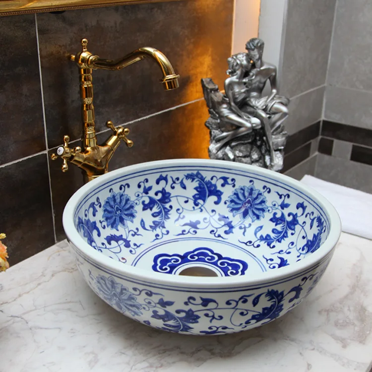 

Blue and white porcelain bathroom vanity bathroom sink bowl countertop Oval Ceramic wash basin bathroom sink