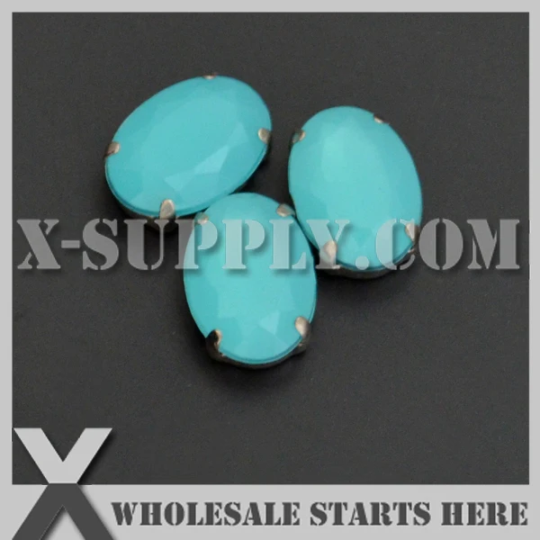 13x18mm Mounted H17 Teal Opal Oval Acrylic Rhinestone in Silver NICKEL Sew on Setting,Pointed Back,DHL Free Shipping