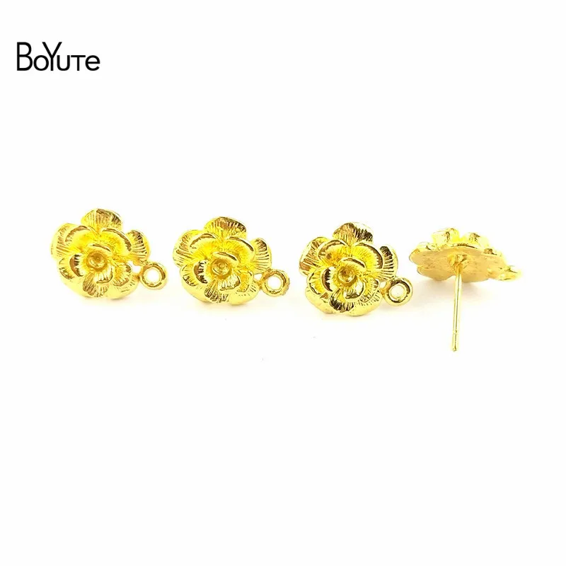 BoYuTe (100 Pieces/Lot) 11MM Four Colors Zinc Alloy Diy Rose Ear Stud Metal Jewelry Findings Components Jewelry for Women