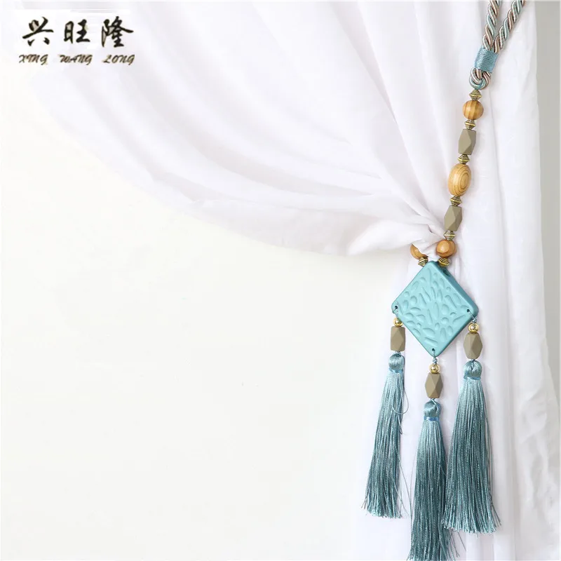 XWL 2Pcs Ethnic Curtain Straps Hanging Ropes Tassel Fringe Tieback Curtain Accessories Brush Decorative Buckle Clasp Tie Back