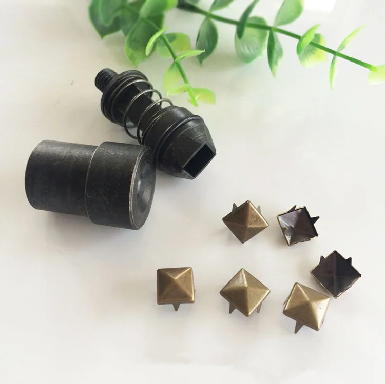 Metall Messing Material Pyramide Punk Spike Niet Nieten Nieten mit spitzen Zinken Matrizen Form werkzeug für Leder Handwerk DIY Taschen Kleider gürtel – Detail 6