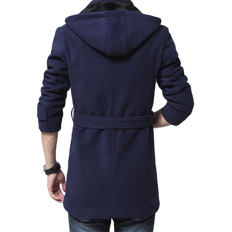 Winter Velvet Thick Warm Coat Men Slim Long Jackets Male Casual Wool Trench Coat Men\'s Overcoat 4XL Wool Windproof Jacket