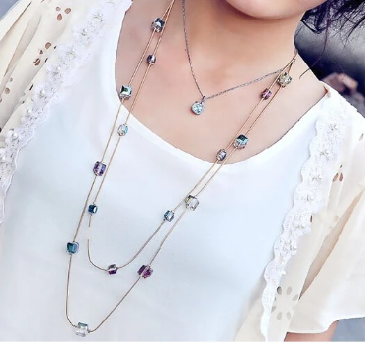 Collares Mujer Fashion Statement Necklaces & Pendants Gold Color Crystal Layered Necklace Women Long Collier Femme Maxi Jewelry