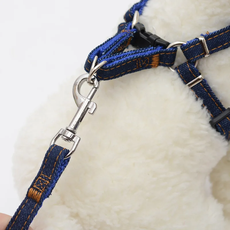 120cm Long Fashion Denim Nylon Small dog collar and leash set Puppy Dogs Harnesses Lead Set Rope Belt Adjustable Collar for Pets