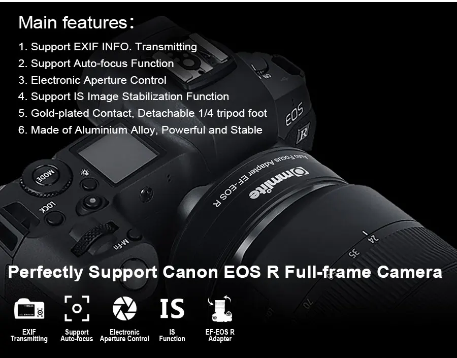 RElectronic AF Lens Mount Adapter from Canon EF/EF-S Lens to Canon EOSR RF-Mount Full-frame Camera