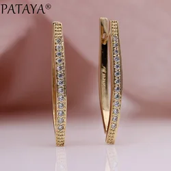 PATAYA New V Shape Long Earrings For Women 585 Rose Gold Color Natural Zircon Dangle Earrings Wedding Party Glossy Fine Jewelry
