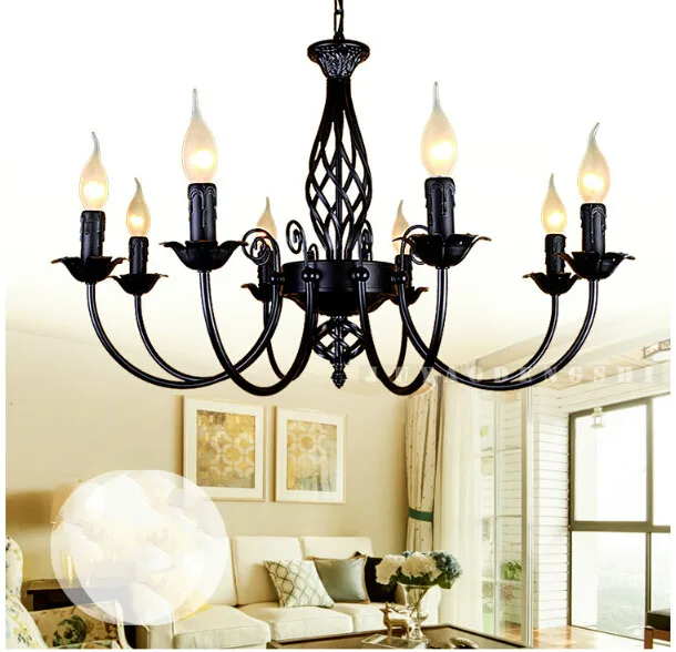 

European wrought iron pendant lights living room lamp candle light lamp garden bedroom restaurant black white ceiling lamp E14