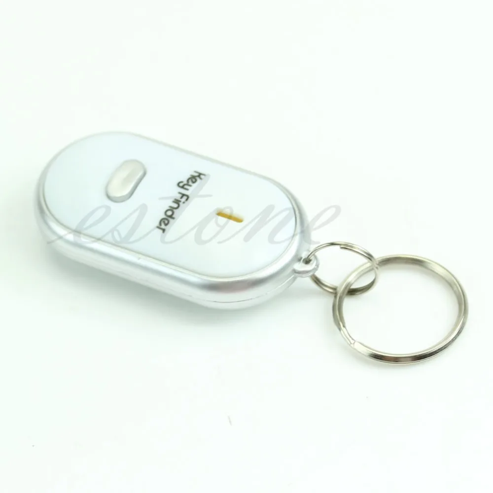 White LED Key Finder Locator Find Lost Keys Chain Keychain Whistle Sound Control