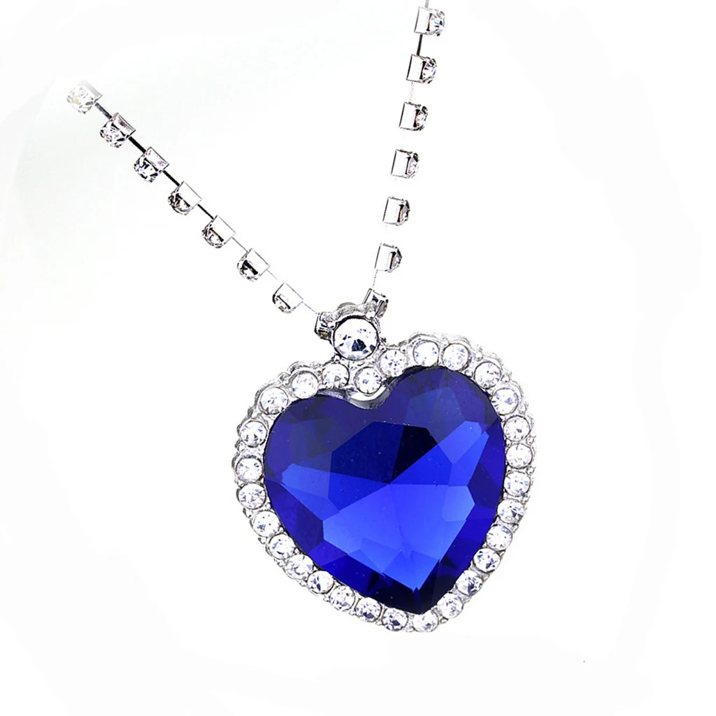 Phenovo Fashion Classic Titanic Heart of Ocean Crystal Pendant Necklace Gift-Silver Color