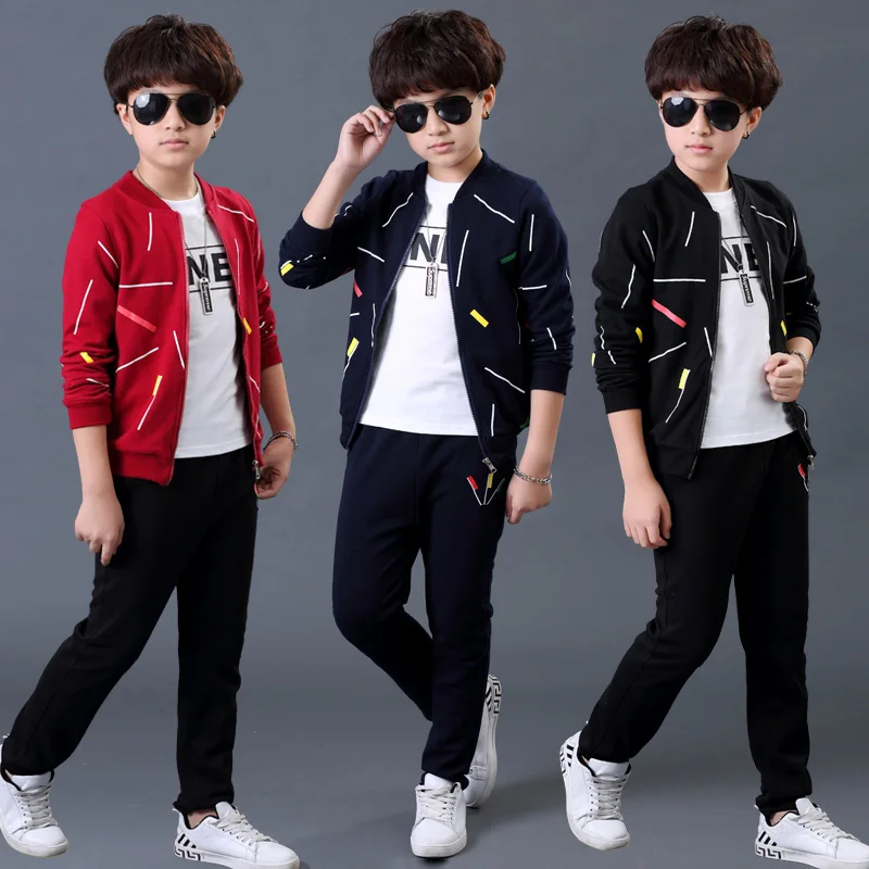 Boy spring set 2024 new Korean children\'s clothing boys sports sweater 3pcs sets