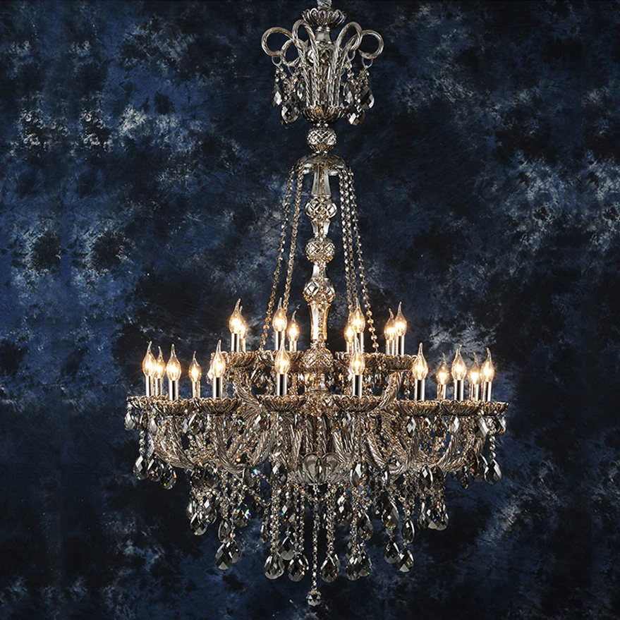 European Crystal Chandeliers Living Room Hall Duplex Floor Lighting Fixtures Hotel Large Villa Hall Chandelier Suspension