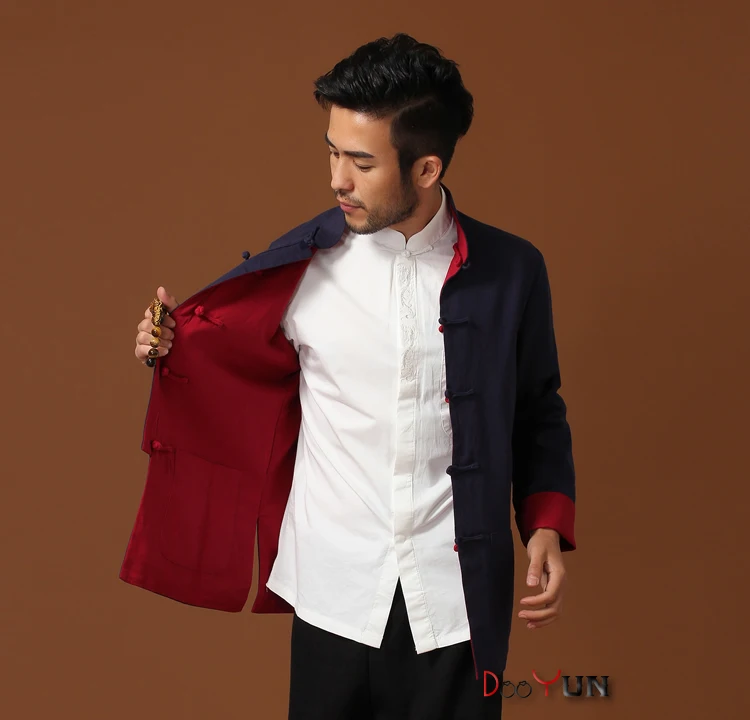 Hot Selling Chinese Men's Kung Fu Jacket Reversible Two-Face Linen Coat Men's Cotton Outerwear S M L XL XXL XXXL