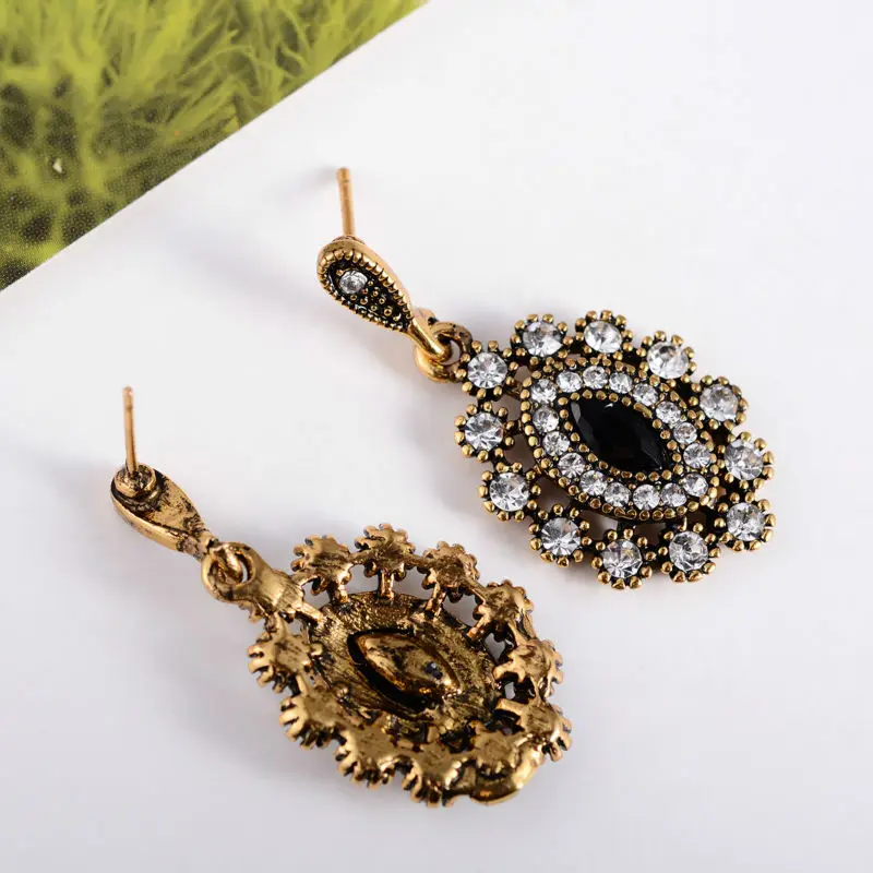 Joyme New Vintage Look Gold-Color Eye Wedding Turkish Jewelry Crystal Earring Ring Necklace Sets For Women Bijoux Femme