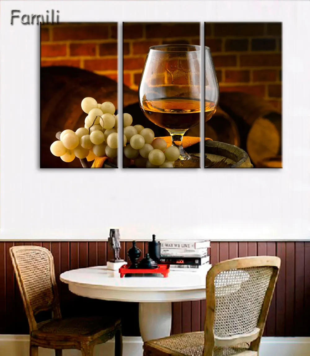 

3pcs Picture canvas painting wall Wine With Cigar Canvas Prints Modern Painting Wall Art Paintings for Room and Kitchen Decorati