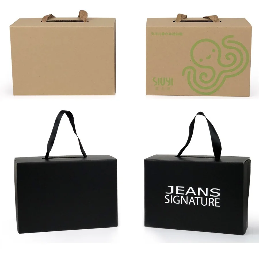 50Pcs/Lot White/Black Kraft Paper Gift Box Children\'s shoe box Portable Case Women men shoe box 4 Size Custom logo