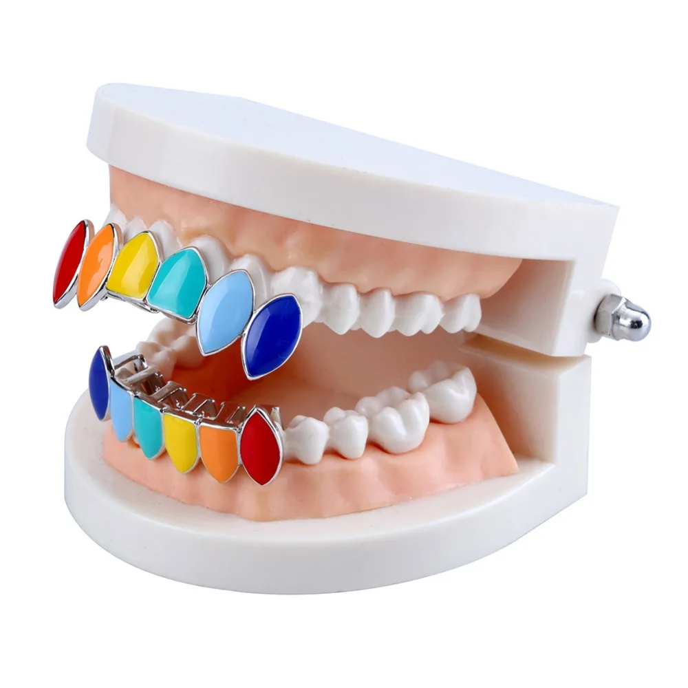 TOPGRILLZ Hip Hop Gold Tekashi69  Rainbow Teeth Grillz Top&Bottom Colorful Grills Dental Halloween Vampire Teeth image 5