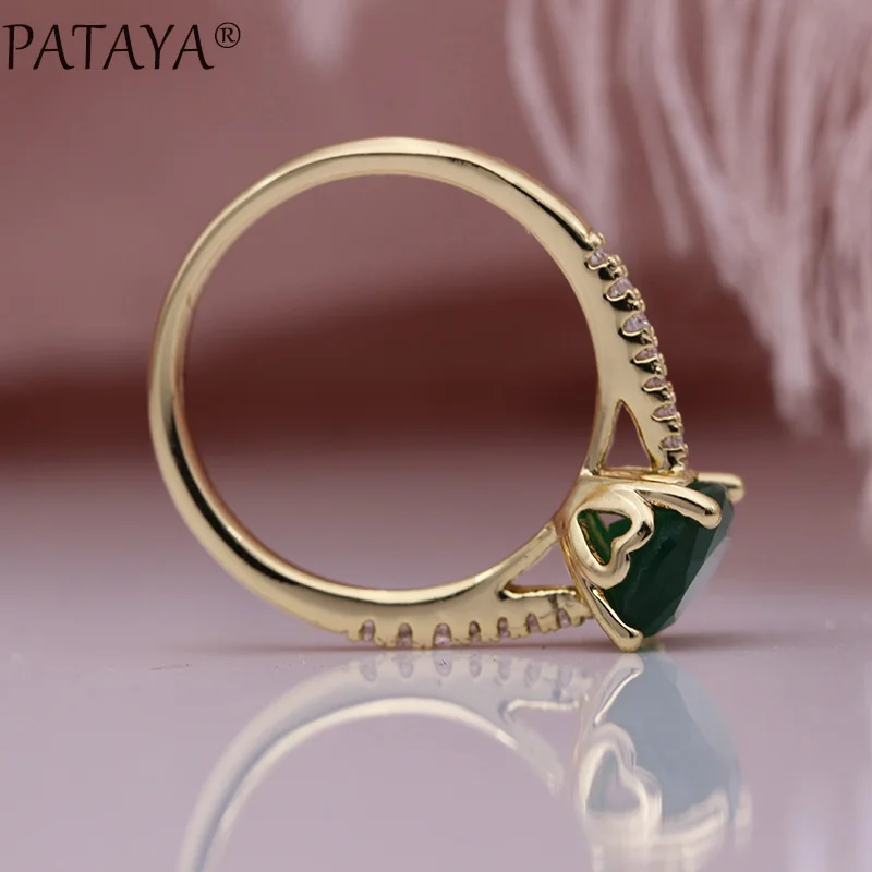 PATAYA New Green Natural Zircon Rings 585 Rose Gold Color Oval Cute Women Rings Romantic Engagement Wedding Fine Fashion Jewelry