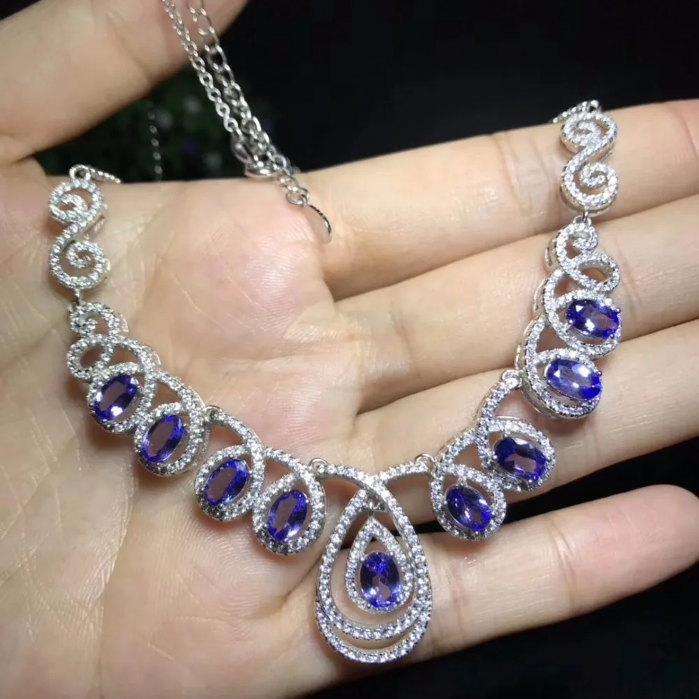 Natural tanzanite luxury necklace, complex style, good quality gemstone, 925 silver hand-made, party focus