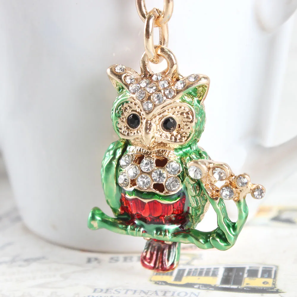 Lovely Mini Owl Branch Cute Crystal Charm Purse Handbag Car Key Keyring Keychain Party Wedding Birthday Gift