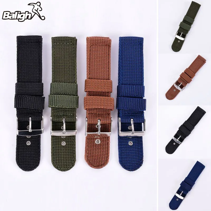 Newest Fashion Balight Military Army Nylon Fabric Canvas Wrist Watch Band Strap 18/20/22/24mm 4Color With Stainless Steel Buckle