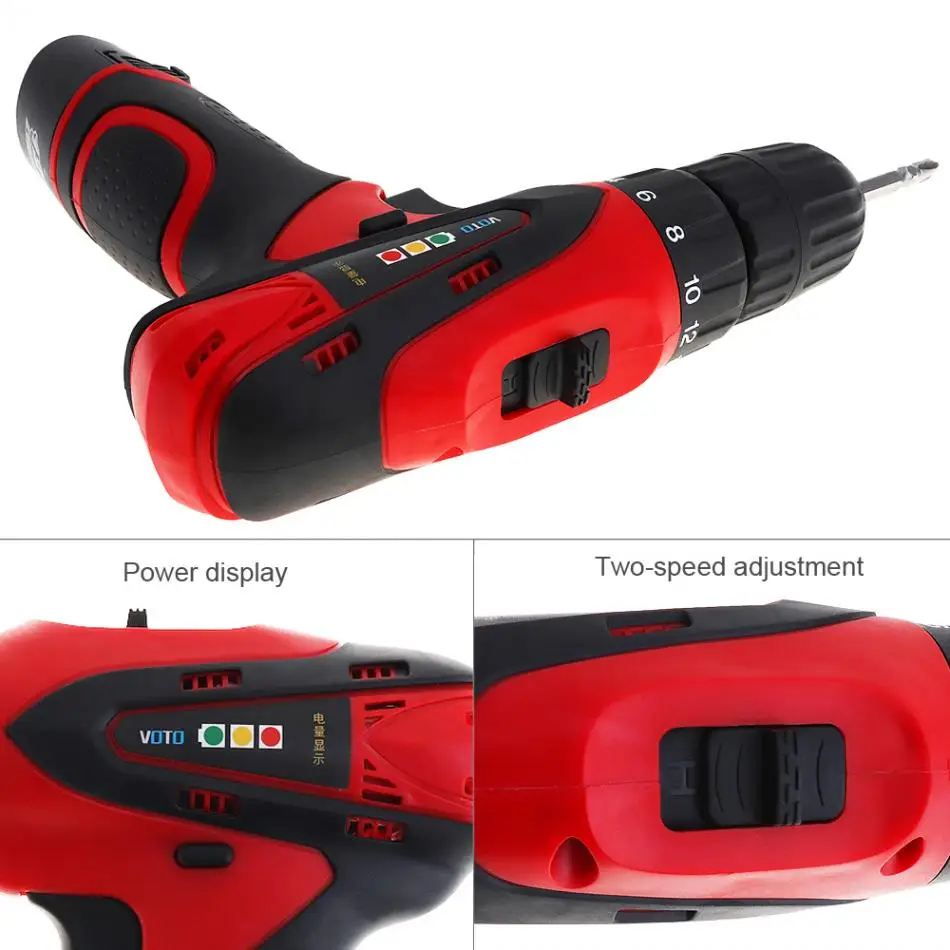 VOTO 12V Electric Screwdriver Rechargeable Lithium 2 Battery Wireless Drvier Cordless Screwdriver Two-speed Power Tools