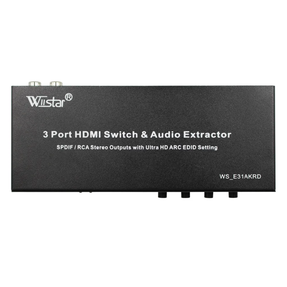 Wiistar 3 Port HDMI Switch HDMI 3 IN 1 OUT with MHL Audio Extractor 4K EDID 5.1CH Spdif R/L Output Converter