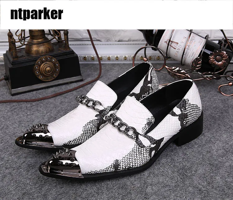 

ntparker-Luxury Ponited Metal Toe Man Dress Shoes Rock Personality Man Wedding Shoes Party Footwear Height Increased, US6-12