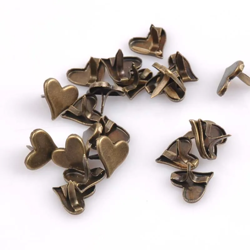 50PCs Bronze Heart Brads Scrapbooking Embellishment Fastener Brads Metal Crafts For shoes Decoration 11x10mm CP1514