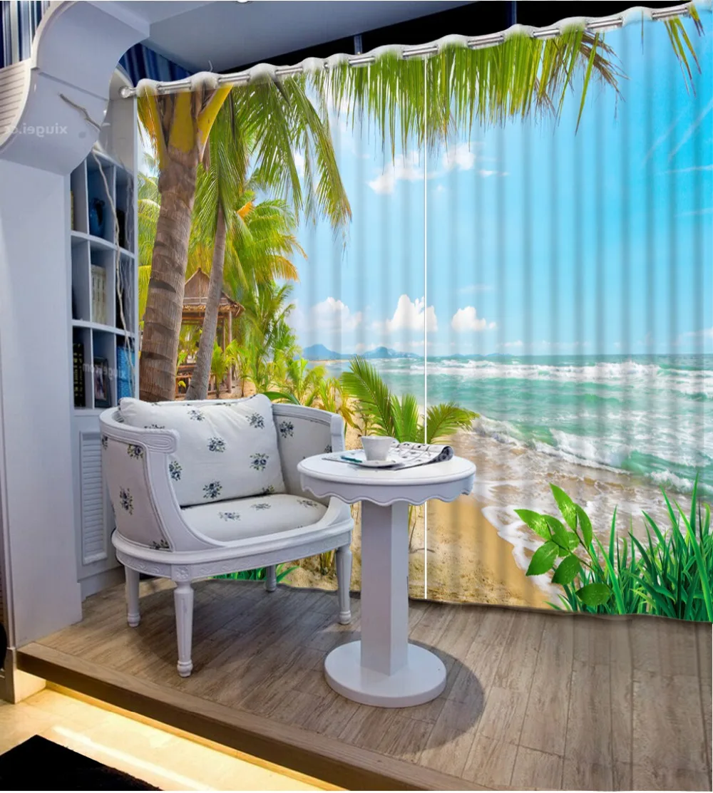 

Custom curtains Fashion 3d curtains beach scenery Top Classic 3D European Style curtain styles for bedrooms