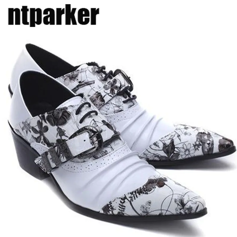 ntparker YBig Sizes 45 46 Man\'s Shoes ITALY Style pointed toe high heels man\'s leather shoes print business leather dress shoes