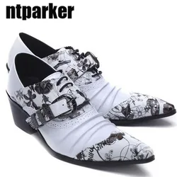 ntparker YBig Sizes 45 46 Man's Shoes ITALY Style pointed toe high heels man's leather shoes print business leather dress shoes