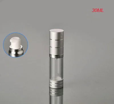 

Hot 30ML silver aluminium airless bottle ,plastic lotion bottle with airless pump for Cosmetic Packaging