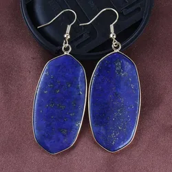 Light Yellow Gold Color Stone Earrings For Women Natural Blue Lapis Lazuli Stone Oval Drop Dangle Hook Earring Fashion Jewelry
