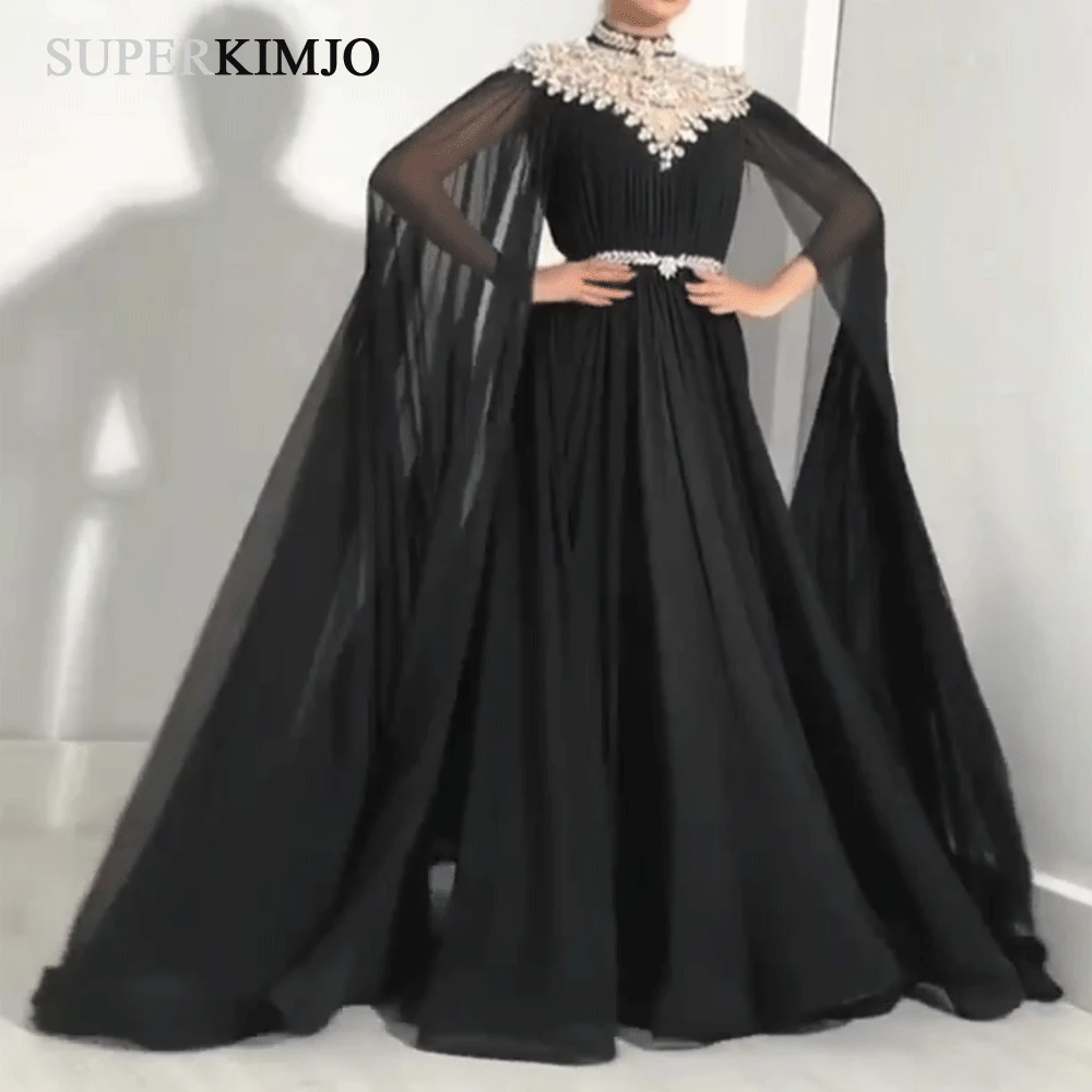 Superkimjo robe de soiree de mariage preto frisado vestidos de baile 2022 chiffon dubai elegante vestido de baile 2021 roupões de cocktail