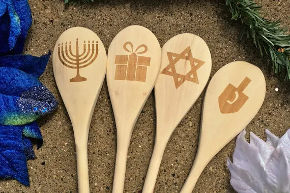 personalized engraved Hanukkah Chanukah Wooden kitchen spoons bridal shower Wedding birthday baby baptism party favors gifts