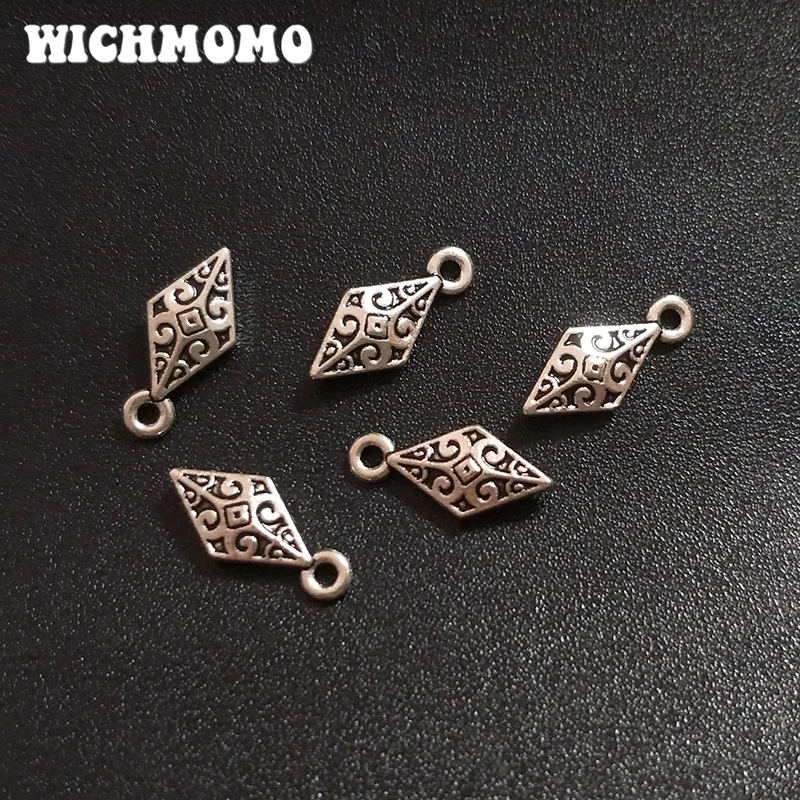 2021 Fashion 30pcs/bag 16*8MM Zinc Alloy Antique  Metal Rhombus Charms Pendants for DIY Jewelry Accessories